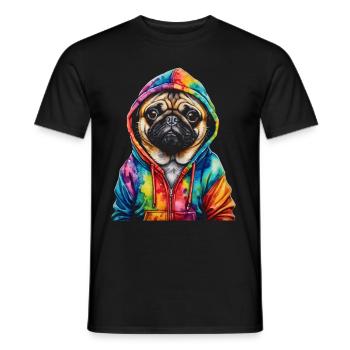 Mops Hoodie Hund Bunt Lustig Tier Design Print - Männer T-Shirt - Schwarz - Vorne - AI Model Male 178 light (178cm)