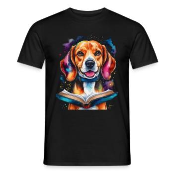 Beagle Reading Book Dog Funny Animal Design Print - Men's T-Shirt - black - Front - AI Model Male 178 light (178cm)
