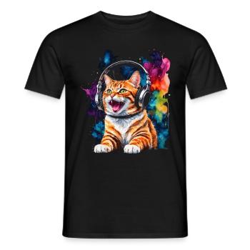 Casque de chat coloré drôle animal design imprimé - T-shirt homme - noir - Devant - AI Model Male 178 light (178cm)