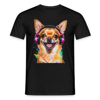 Chihuahua Kopfhörer Hund Lustig Tier Design Print - Männer T-Shirt - Schwarz - Vorne - AI Model Male 178 light (178cm)
