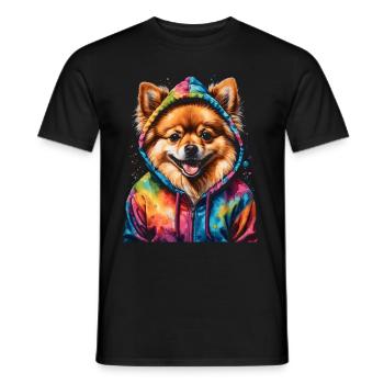 Pomeranian Pomeranian Pomeranian Hoodie Dog Print - Men's T-Shirt - black - Front - AI Model Male 178 light (178cm)