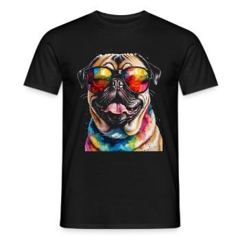 Mops Sonnenbrille Hund Bunt Lustig Design Print - Männer T-Shirt - Schwarz - Vorne - AI Model Male 178 light (178cm)