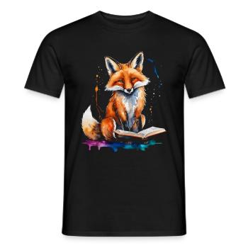 Livre de lecture renard imprimé de conception animale colorée - T-shirt homme - noir - Devant - AI Model Male 178 light (178cm)