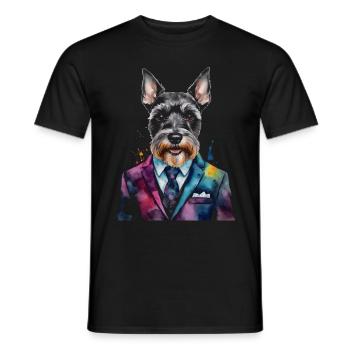 Zwergschnauzer Anzug Hund Lustig Tier Design Print - Männer T-Shirt - Schwarz - Vorne - AI Model Male 178 light (178cm)