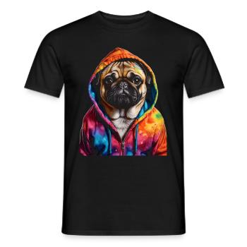 Mops Hoodie Hund Bunt Lustig Tier Design Print - Männer T-Shirt - Schwarz - Vorne - AI Model Male 178 light (178cm)