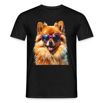 Pomeranian Pomeranian Sunglasses Dog Print - Men's T-Shirt - black - Front - AI Model Male 178 light (178cm)