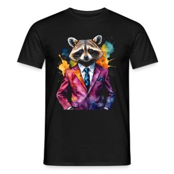 Costume de raton laveur Imprimé de conception animale colorée - T-shirt homme - noir - Devant - AI Model Male 178 light (178cm)