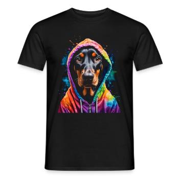 Dobermann Hoodie Hund Bunt Lustig Tier Print - Männer T-Shirt - Schwarz - Vorne - AI Model Male 178 light (178cm)