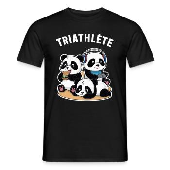 Triathlete Gaming Humor Panda Geek Gift Idea - Men's T-Shirt - black - Front - AI Model Male 178 light (178cm)