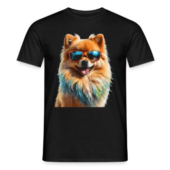 Pomeranian Pomeranian Sunglasses Dog Print - Men's T-Shirt - black - Front - AI Model Male 178 light (178cm)