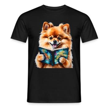 Poméranie Poméranie Livre de lecture Dog Print - T-shirt homme - noir - Devant - AI Model Male 178 light (178cm)