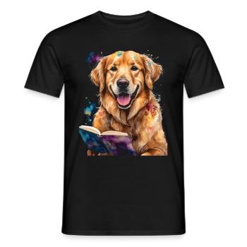 Golden Retriever Chien De Lecture Drôle Design Imprimer - T-shirt homme - noir - Devant - AI Model Male 178 light (178cm)