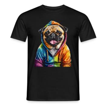 Mops Hoodie Hund Bunt Lustig Tier Design Print - Männer T-Shirt - Schwarz - Vorne - AI Model Male 178 light (178cm)