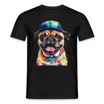 Carlin Snapback Cap Chien Coloré Drôle Design Imprimer - T-shirt homme - noir - Devant - AI Model Male 178 light (178cm)