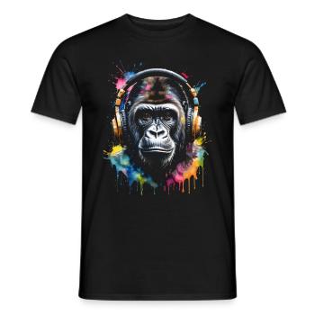 Gorilla Headphones Monkey Coloré Animal Design Print - T-shirt homme - noir - Devant - AI Model Male 178 light (178cm)