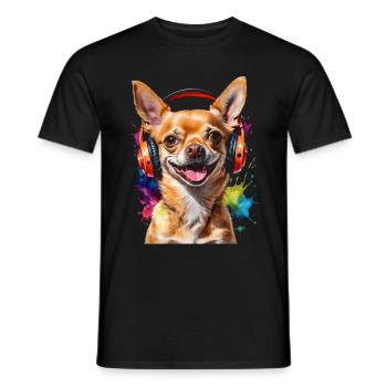 Chihuahua Kopfhörer Hund Lustig Tier Design Print - Männer T-Shirt - Schwarz - Vorne - AI Model Male 178 light (178cm)