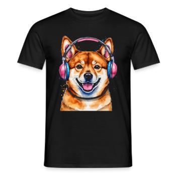 Shiba Inu Casque Chien Drôle Animal Design Imprimer - T-shirt homme - noir - Devant - AI Model Male 178 light (178cm)