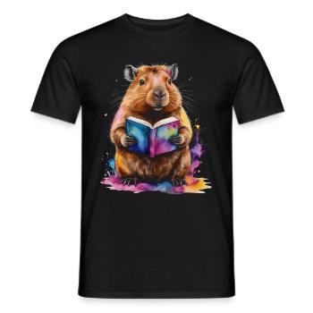 Livre de lecture Capybara Capy Imprimé de conception animale colorée - T-shirt homme - noir - Devant - AI Model Male 178 light (178cm)