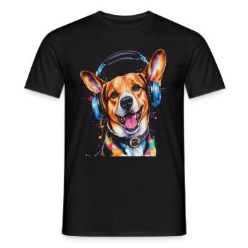 Beagle Headphones Dog Funny Animal Design Print - Men's T-Shirt - black - Front - AI Model Male 178 light (178cm)