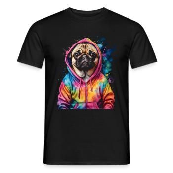 Mops Hoodie Hund Bunt Lustig Tier Design Print - Männer T-Shirt - Schwarz - Vorne - AI Model Male 178 light (178cm)
