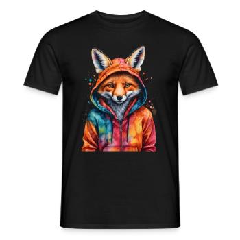 Fuchs Hoodie Bunt Lustig Tier Design Print - Männer T-Shirt - Schwarz - Vorne - AI Model Male 178 light (178cm)
