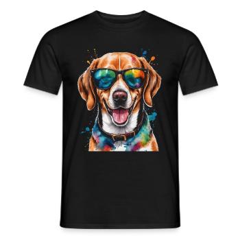 Beagle Sunglasses Dog Funny Animal Design Print - Men's T-Shirt - black - Front - AI Model Male 178 light (178cm)