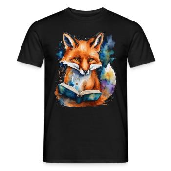 Livre de lecture renard imprimé de conception animale colorée - T-shirt homme - noir - Devant - AI Model Male 178 light (178cm)