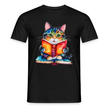 Livre de lecture de chat coloré drôle animal design imprimer - T-shirt homme - noir - Devant - AI Model Male 178 light (178cm)