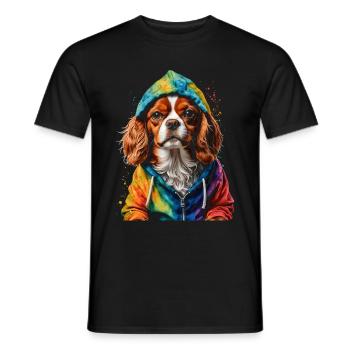 Cavalier King Charles Spaniel Sweat à capuche imprimé chien - T-shirt homme - noir - Devant - AI Model Male 178 light (178cm)