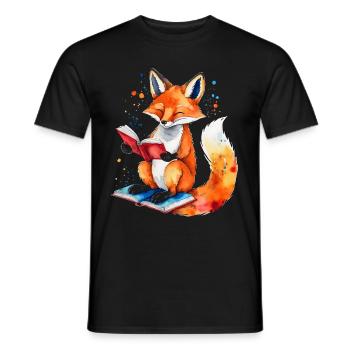 Livre de lecture renard imprimé de conception animale colorée - T-shirt homme - noir - Devant - AI Model Male 178 light (178cm)
