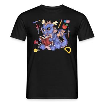 Niedlicher Drache Einschulung Kind Lesen - Männer T-Shirt - Schwarz - Vorne - AI Model Male 178 light (178cm)