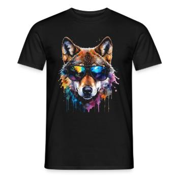 Wolf Sunglasses Colorful Animal Design Print - Men's T-Shirt - black - Front - AI Model Male 178 light (178cm)
