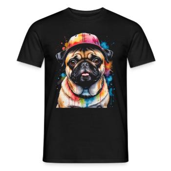 Carlin Snapback Cap Chien Coloré Drôle Design Imprimer - T-shirt homme - noir - Devant - AI Model Male 178 light (178cm)