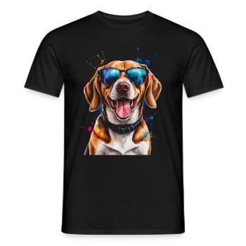 Beagle Sunglasses Dog Funny Animal Design Print - Men's T-Shirt - black - Front - AI Model Male 178 light (178cm)