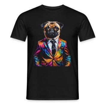 Mops Anzug Hund Bunt Lustig Tier Design Print - Männer T-Shirt - Schwarz - Vorne - AI Model Male 178 light (178cm)