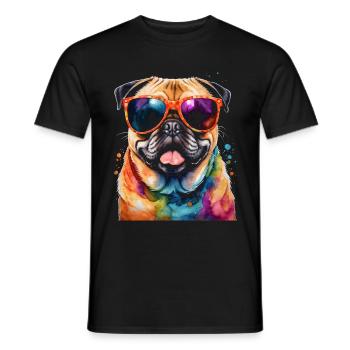 Mops Sonnenbrille Hund Bunt Lustig Design Print - Männer T-Shirt - Schwarz - Vorne - AI Model Male 178 light (178cm)