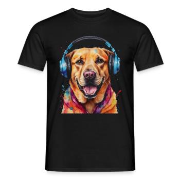 Labrador Retriever Kopfhörer Hund Tier Print - Männer T-Shirt - Schwarz - Vorne - AI Model Male 178 light (178cm)
