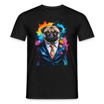 Mops Anzug Hund Bunt Lustig Tier Design Print - Männer T-Shirt - Schwarz - Vorne - AI Model Male 178 light (178cm)