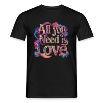 All You Need Is Love Hippie Flower Retro 60s 70s - T-shirt homme - noir - Devant - AI Model Male 178 light (178cm)