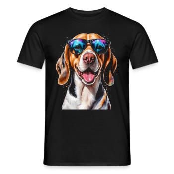 Beagle Sunglasses Dog Funny Animal Design Print - Men's T-Shirt - black - Front - AI Model Male 178 light (178cm)
