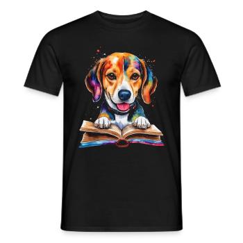 Beagle Reading Book Dog Funny Animal Design Print - Men's T-Shirt - black - Front - AI Model Male 178 light (178cm)