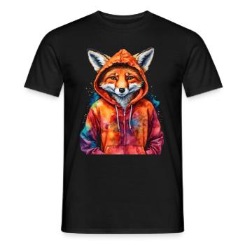 Fuchs Hoodie Bunt Lustig Tier Design Print - Männer T-Shirt - Schwarz - Vorne - AI Model Male 178 light (178cm)