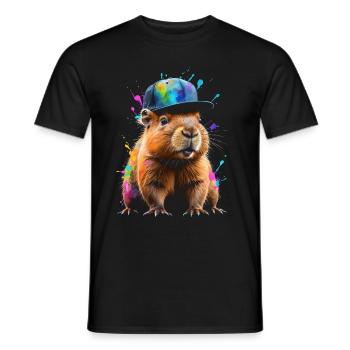 Capybara Snapback Cap Imprimé Animal Coloré - T-shirt homme - noir - Devant - AI Model Male 178 light (178cm)