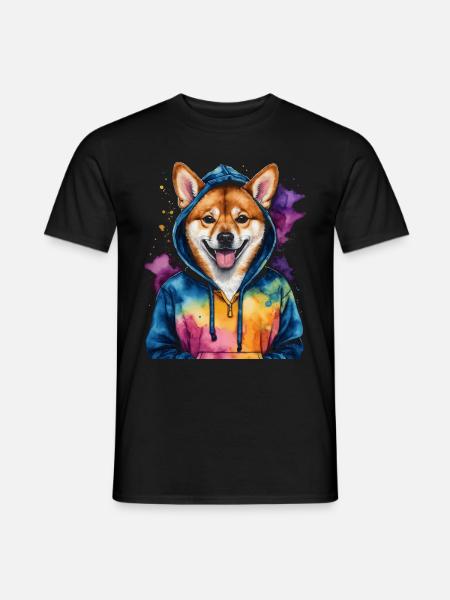 Shiba Inu hættetrøje hund sjovt dyr design print - Mænd T-shirt - sort
