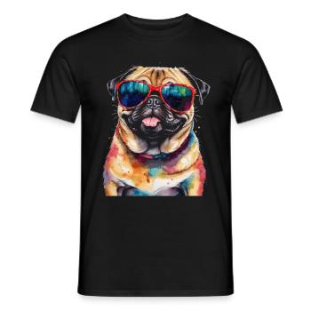 Mops Sonnenbrille Hund Bunt Lustig Design Print - Männer T-Shirt - Schwarz - Vorne - AI Model Male 178 light (178cm)