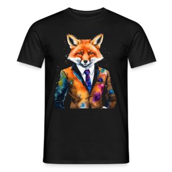 Fuchs Anzug Bunt Tier Design Print - Männer T-Shirt - Schwarz - Vorne - AI Model Male 178 light (178cm)