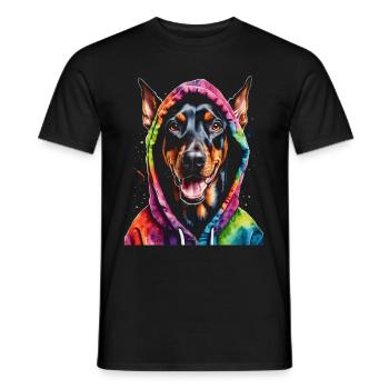 Dobermann Hoodie Hund Bunt Lustig Tier Print - Männer T-Shirt - Schwarz - Vorne - AI Model Male 178 light (178cm)