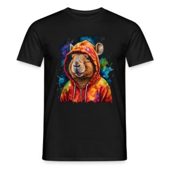 Capybara Hoodie Capy Bunt Tier Design Print - Männer T-Shirt - Schwarz - Vorne - AI Model Male 178 light (178cm)