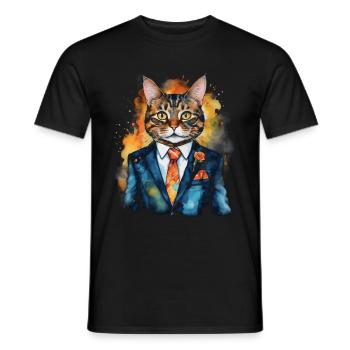 Cat Suit Colorful Funny Funny Animal Design Print - Men's T-Shirt - black - Front - AI Model Male 178 light (178cm)