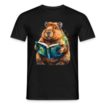 Capybara livre de lecture Capy coloré Animal Design Print - T-shirt homme - noir - Devant - AI Model Male 178 light (178cm)